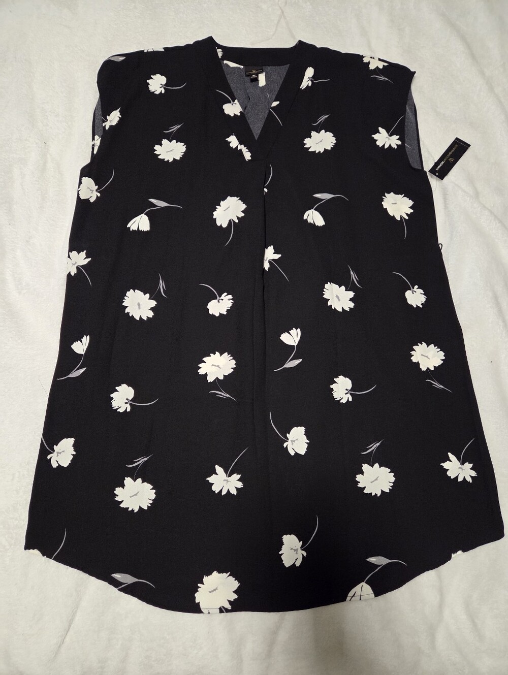 Worthington Black Sleeveless Top with White Floral Accent